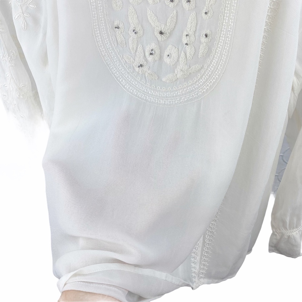 Joie White Sheer Embroidered Peasant Blouse Ruffle XS - Picture 5 of 6